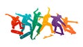 Skate people silhouettes skateboarders colorful vector illustration background extreme active